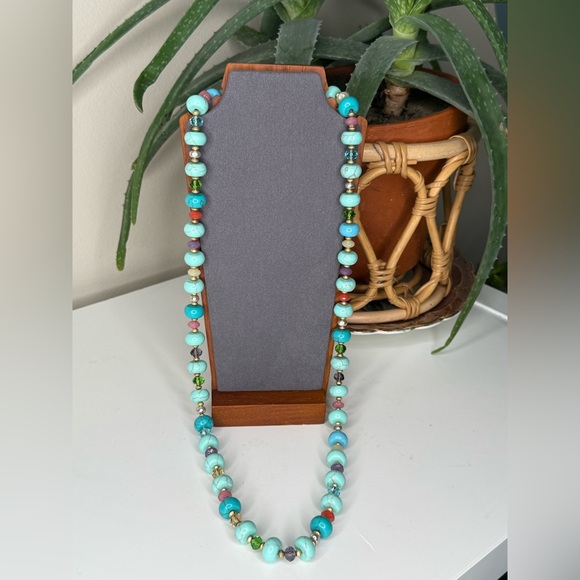 Vintage Lauren Ralph Lauren Semi Precious Bead Necklace Turquoise Boho Statement - Picture 2 of 8